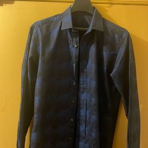 Bugatchi blue black long sleeve button down shirt medium